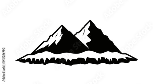 Black and White Mountain Peaks Silhouette with Snow and Ice