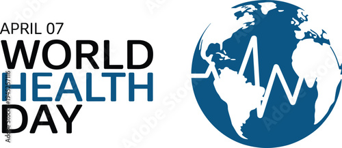Health day with globe and heartbeat line on blue background april 7