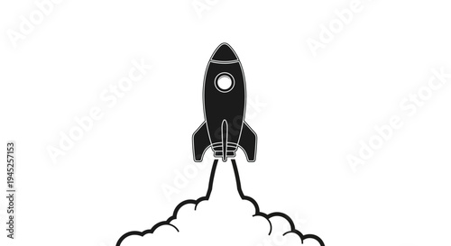 Black Rocket Launching with Smoke Trail, Space Exploration Concept