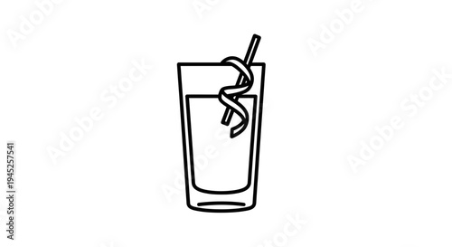 Tall glass with cocktail and lemon twist, minimalist line art icon