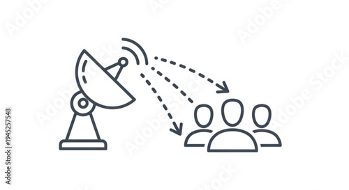 Satellite dish transmitting signal to three people in a line