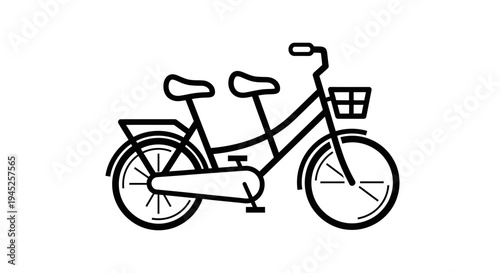 Tandem Bicycle Icon, Line Art, Vector Illustration, Two Seater Bike, Outdoor Activity Symbol