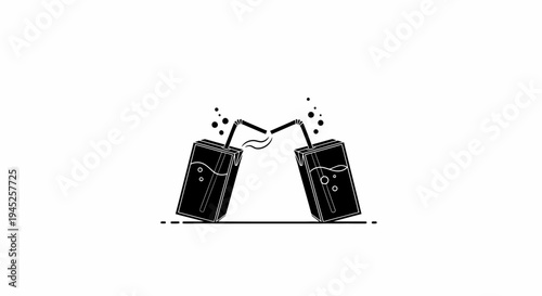 Two juice boxes toasting with straws, symbolizing celebration and refreshment.