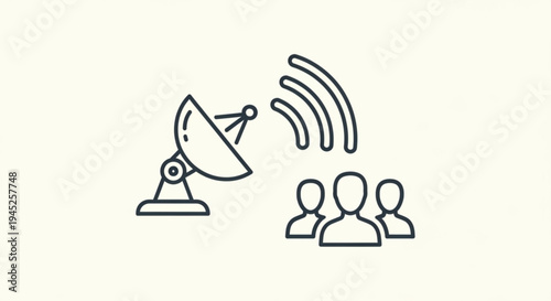 Satellite dish transmits signal to three people communication concept with wi fi waves