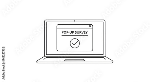 Laptop with pop up survey on screen online feedback form user experience questionnaire digital evaluation tool