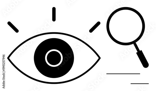 Research concept. Eye and magnifying glass symbol for exploring information and enhancing visibility. Research aids understanding, observation, and data analysis. Perfect for education, analytics
