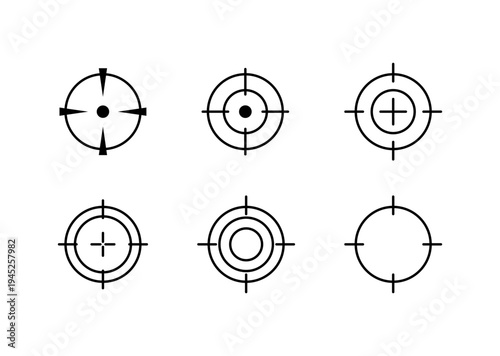 Vector illustration set of weapon sights, sniper rifle optical scope on a white background.