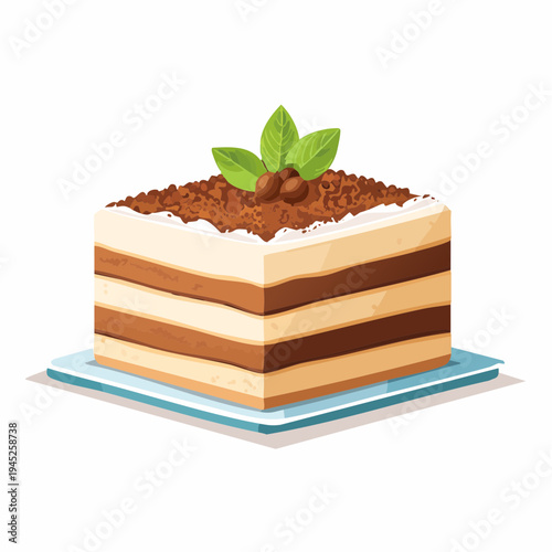 Tiramisu Slice with Cocoa on Plate