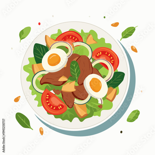 Thai Beef and Chicken Salad Illustration with Fresh Ingredients