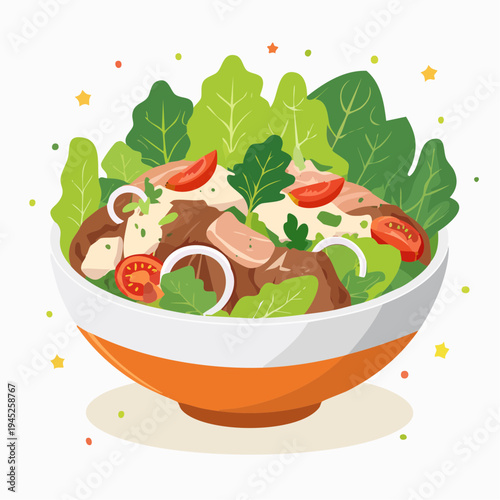 Thai Beef and Chicken Salad Illustration with Fresh Ingredients