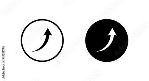 Arrow curve up icon in black circle. Growth direction symbol. Upward trend sign