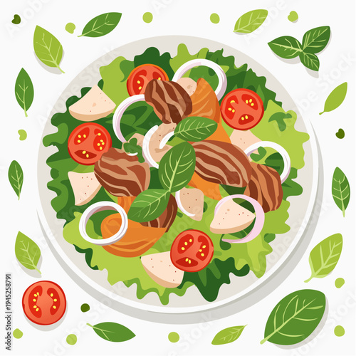 Thai Beef and Chicken Salad Illustration with Fresh Ingredients