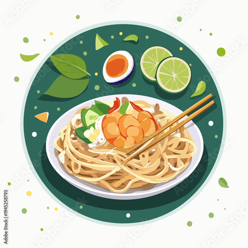 Pad Thai Noodle Dish Illustration