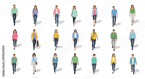 Diverse group of people walking from above, showcasing individuals in casual attire