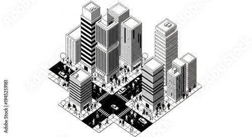 Isometric Cityscape with Skyscrapers and Streets.
