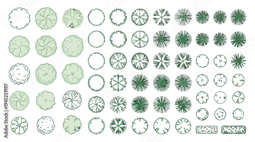 Diverse Collection of Top-View Tree Symbols and Outline Elements for Architectural and Landscape Design Plans