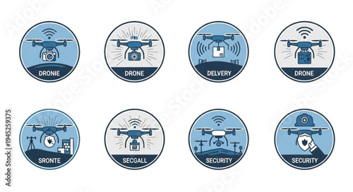 Set of drone technology icons for various applications.