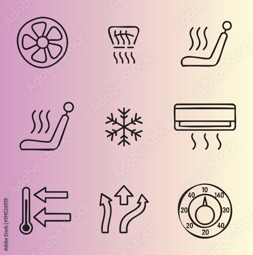 Collection of heating and cooling icons representing climate control and temperature regulation systems