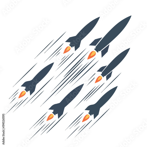vector flat several missiles launching in the air 010