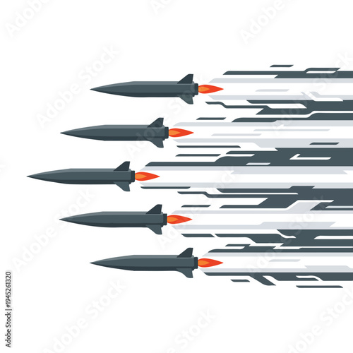vector flat several missiles launching in the air 3