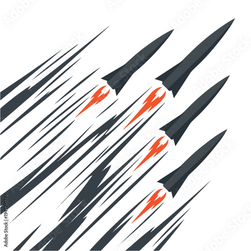 vector flat several missiles launching in the air 06