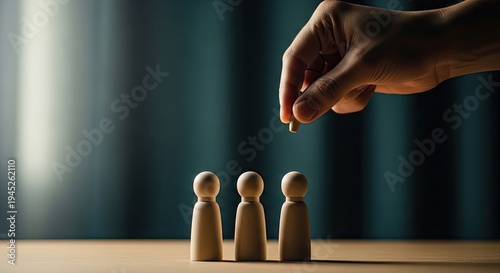 A hand choosing a wooden figure from a group