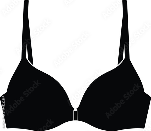 Black women bra, minimalist lingerie design, classic female underwear, simple fashion undergarment, elegant bra illustration isolated on background