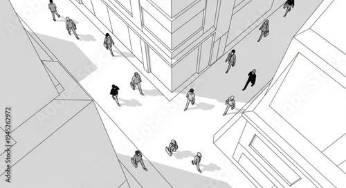 People walking in a city street from above.