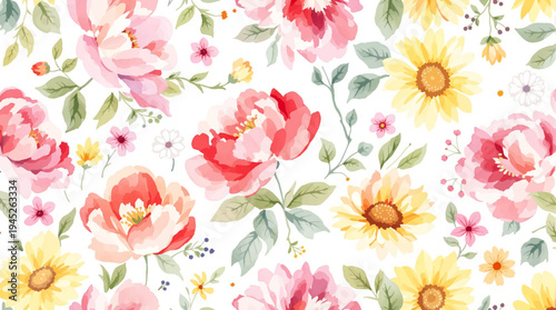 A dreamy floral field filled with soft colors and delicate blooming details