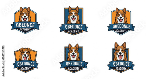 Corgi Dog Head Emblem Logo Collection Obedience Training Academy.