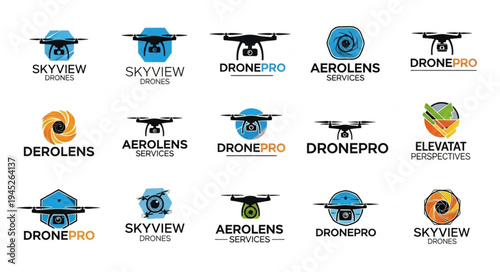 Collection of Drone Logos and Icons for Technology Companies.