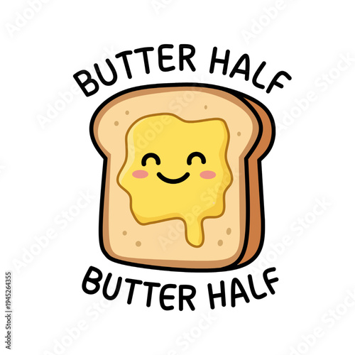 Cute Bread Toast with Melting Butter Cartoon Illustration