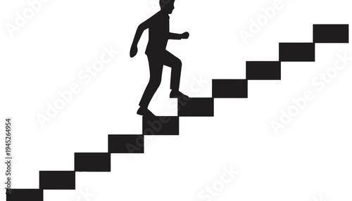A man silhouette climbing up a staircase of black blocks