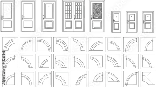 Various door and quarter circle shapes in black and white line doors door quarter circles line black and white