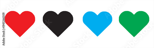 set of love heart symbols in different colors