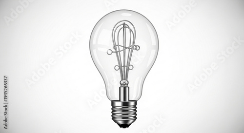 A detailed illustration of a clear light bulb with visible filament and metal base on a white background symbolizing ideas and innovation
