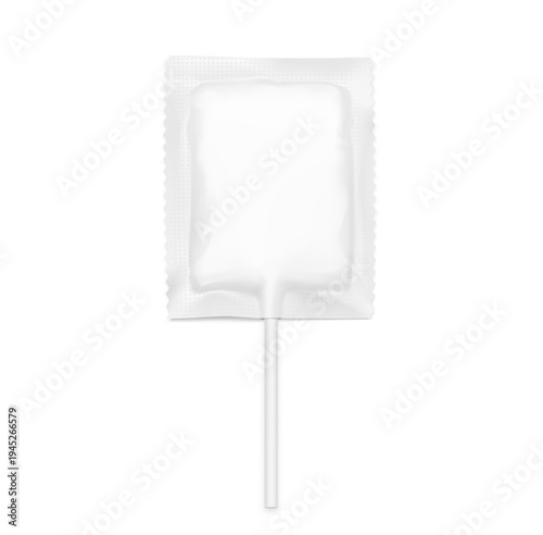 A lollipop hard candy in packaging mockup . Vector illustration isolated on white background. Ready for your design. EPS10.	