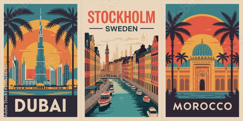 Canvas Print Stockholm Sweden Poster, Central Typography with Clean Design, Retro Travel Wall
