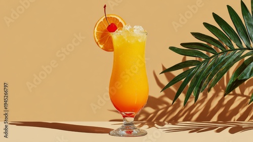 A refreshing cocktail garnished with a cherry and orange slice