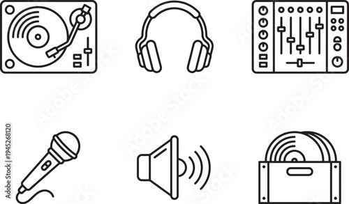 Set of DJ linear icons