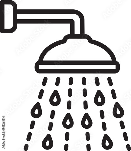 Shower room head with falling water drops for comfortable workplace concept outline vector illustration graphic design