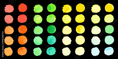 Abstract watercolor brushstrokes in a grid on a black background