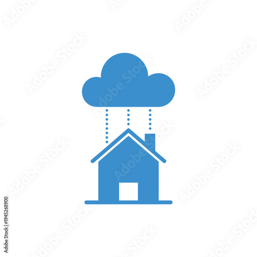 Blue house with cloud raining