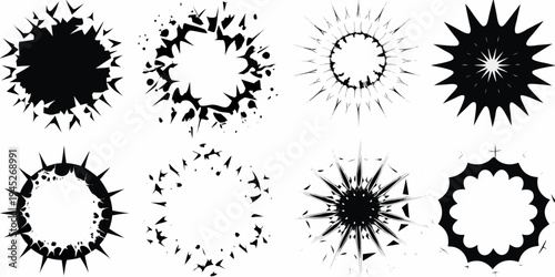 Collection of abstract black and white spiky oval shapes
