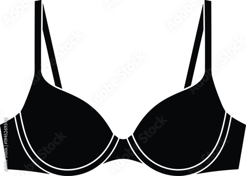 Women black bra silhouette vector illustration, underwire lingerie design isolated on white background, fashion apparel underwear technical drawing