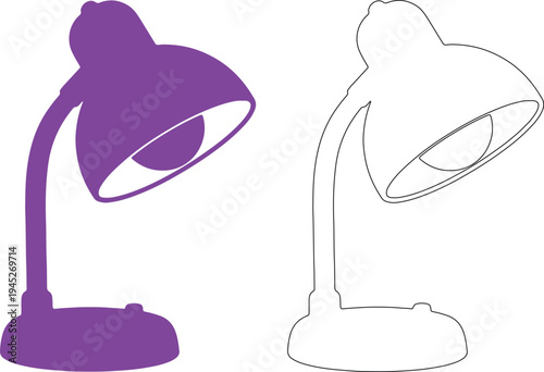 Solid black and purple silhouettes of table lamps