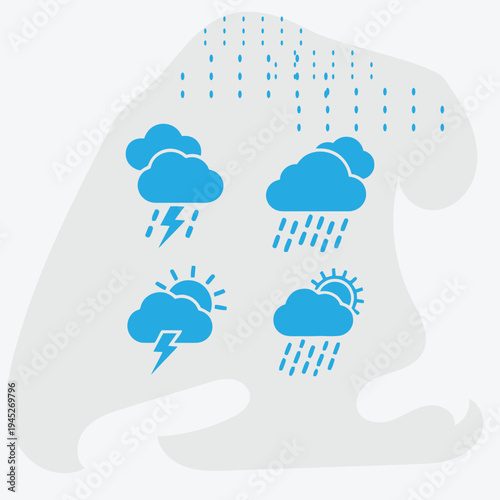 Weather forecast icon set with rainy and stormy conditions