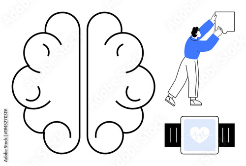 Technology integration. Technology with a smartwatch and digital brain concept, enhancing human interaction and wellness. Technology in healthcare, cognitive science, digital tools, education
