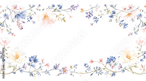 Romantic watercolor flowers forming a delicate frame around elegant stationery