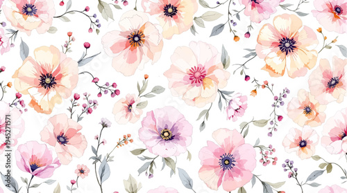 Romantic wildflowers forming a graceful frame around a minimalist white page